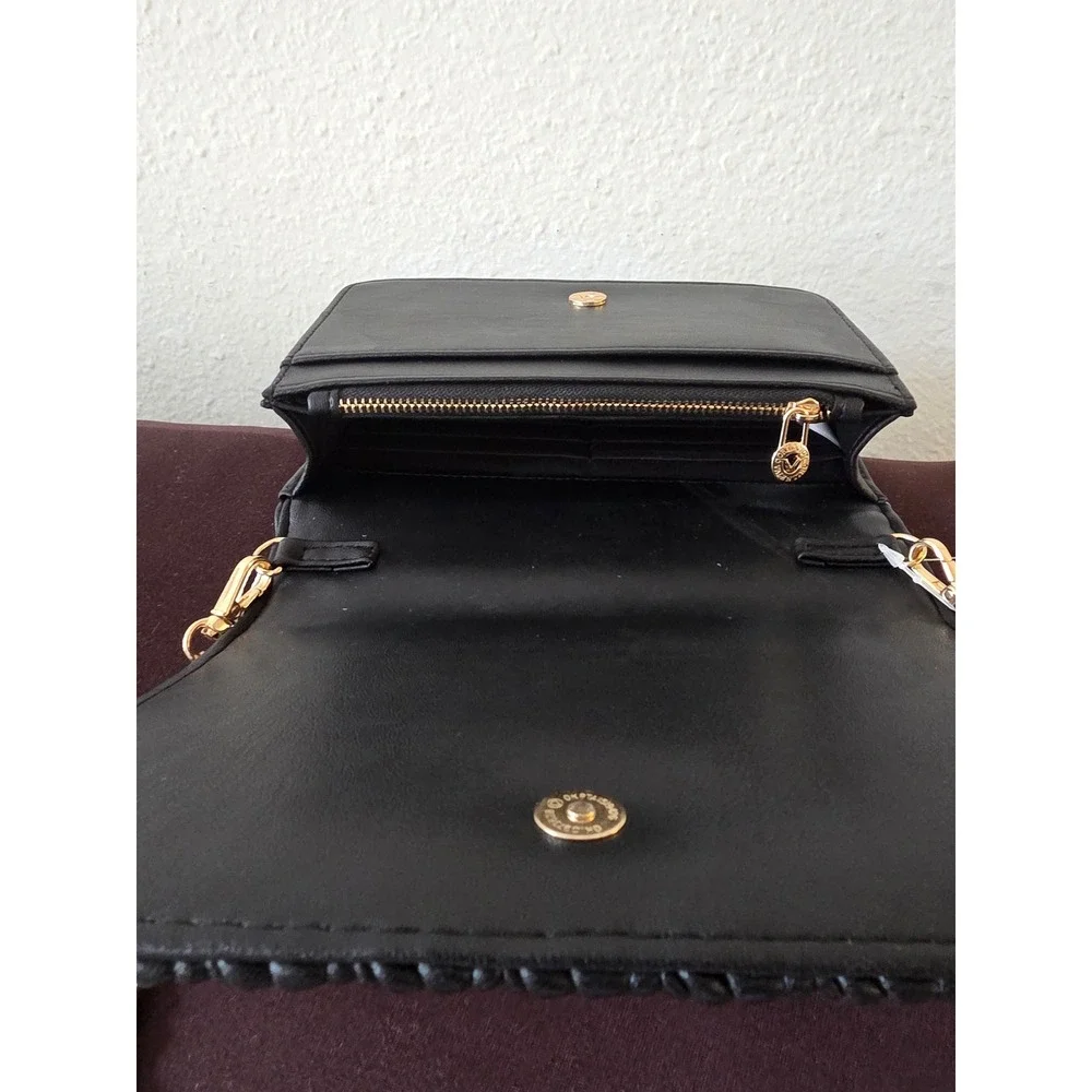 Valentino Orlandi Black Ruched Quilted Crossbody Bag Gold Chain Strap V-NWBC